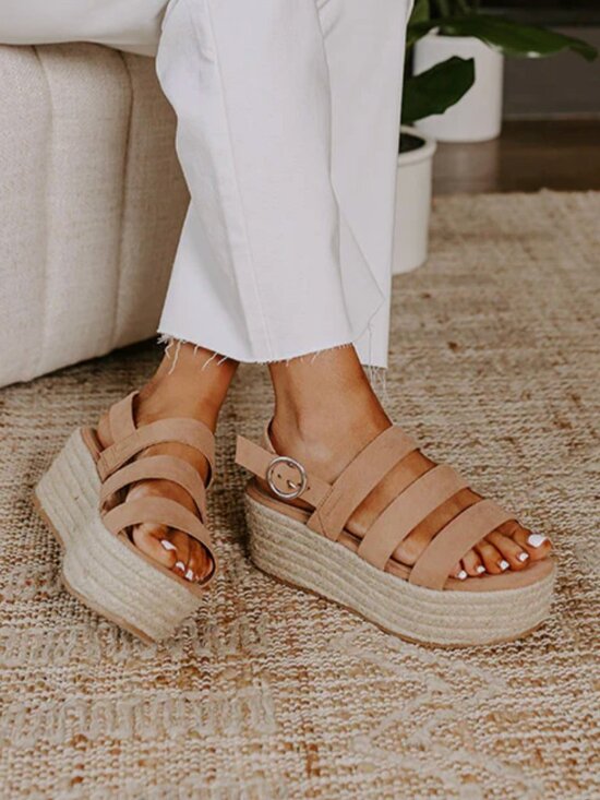 Impressions Shoes - Serena Faux Suede Espadrille in Mocha | Womens 8